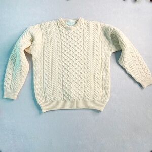 Patricia Henry Aran Knit Wool Sweater Size S Fisherman Chunky Irish Cable Knit